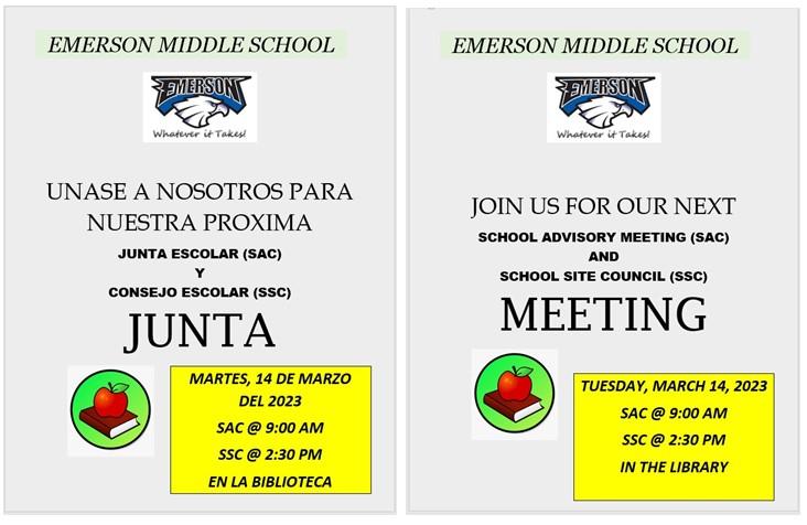 Join Us for SAC & SSC Meetings / Unase a nosotros para SAC & SSC Reunions